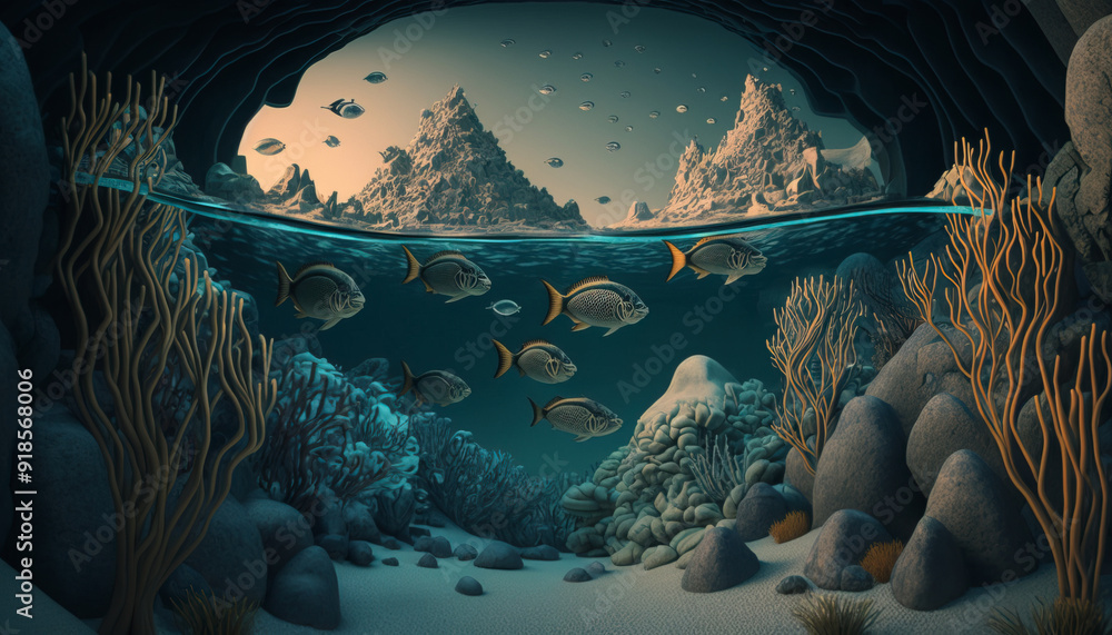 Wall mural a trip to the aquarium. surreal mystical fantasy artwork