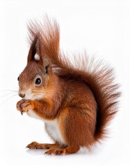 Fototapeta premium Eurasian red squirrel, Sciurus vulgaris, isolated on white background