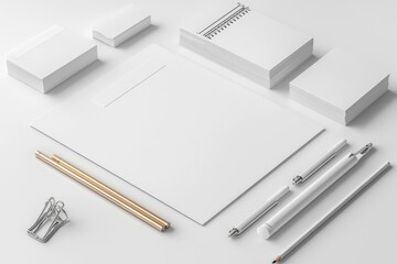 Naklejka premium Realistic blank stationery set mockup isolated created with generative ai