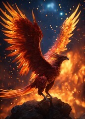 Celestial Rebirth: The Phoenix's Ascension eagle on fair background