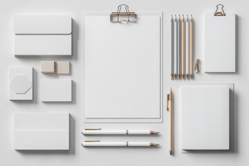Realistic blank stationery set mockup isolated created with generative ai