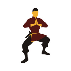 Obraz premium Male martial arts kung fu man standing posing silhouette vector, isolated white background