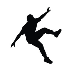 Fototapeta premium young man doing parkour jump vector silhouette, isolated white background
