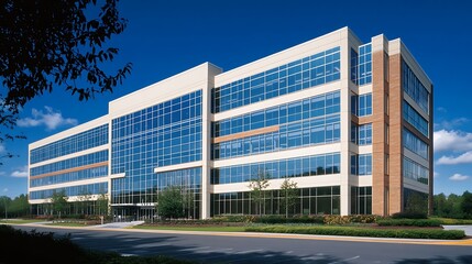 Obraz premium Modern Professional Office Building with Sleek Design and Glass Facade – Ideal for Business and Corporate Settings