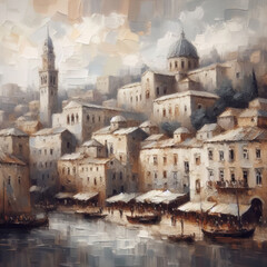 Fototapeta premium Oil painting of old city