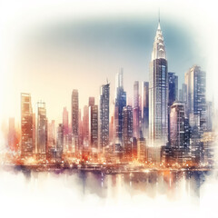 Fototapeta premium Beautiful modern city, watercolor painting