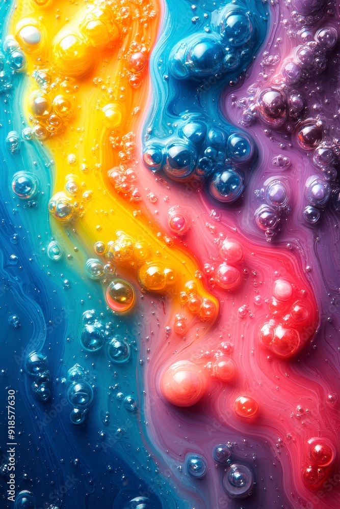Aufkleber abstract colorful background with flowing paint and bubbles.