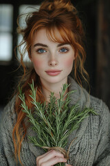 Naklejka premium Herbalist Woman with Rosemary
