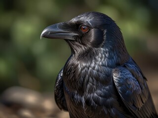 Close-Up of a Majestic Raven with Intricate Feather Detail in Focus