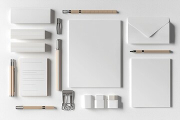 Realistic blank stationery set mockup isolated created with generative ai