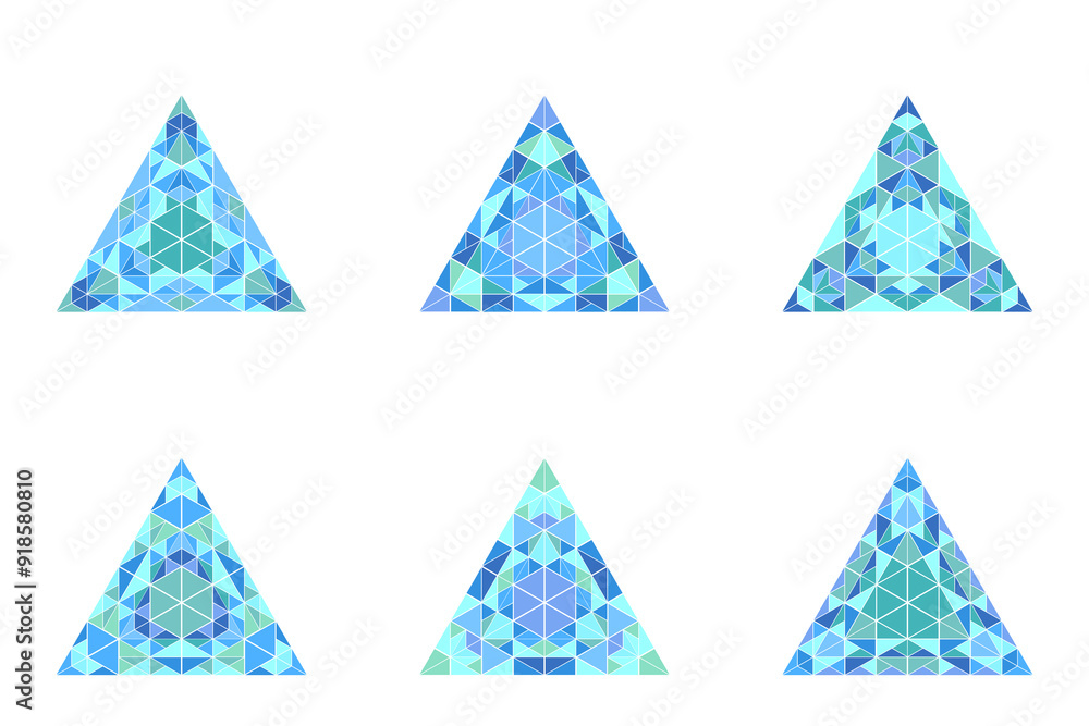 Poster isolated ornate triangle pyramid logo template set - polygonal colorful geometrical abstract vector 