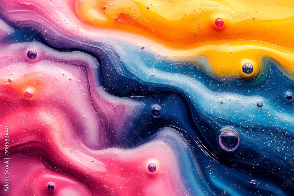 Aufkleber abstract colorful background with flowing paint and bubbles.