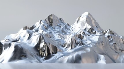  A 3D mountain range with snow on both ends in the foreground