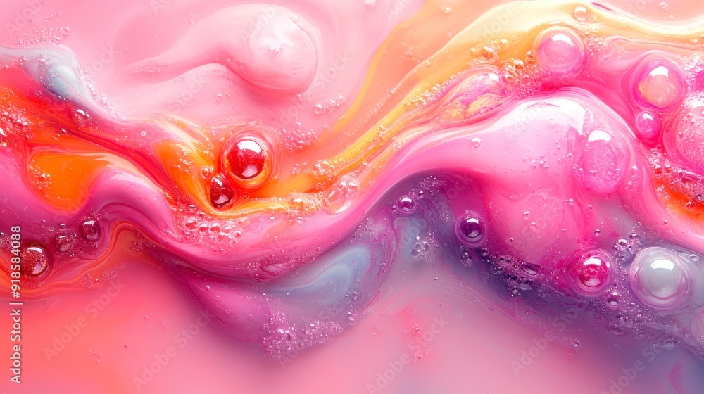 Aufkleber abstract colorful background with flowing paint and bubbles.