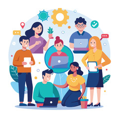 A group of coworkers providing business services vector art