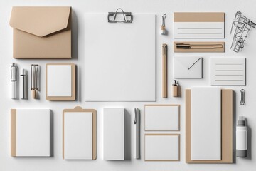 Realistic blank stationery set mockup isolated created with generative ai