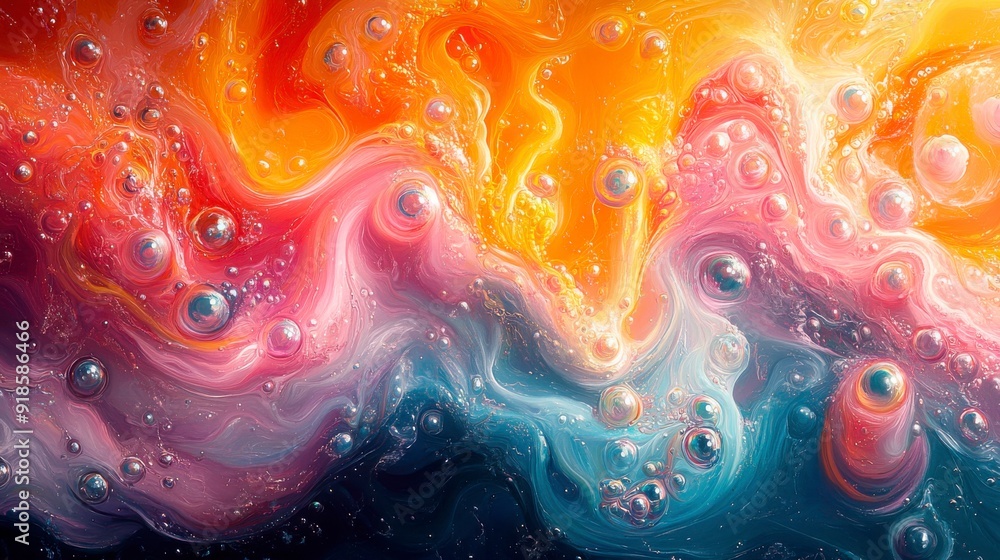 Aufkleber abstract colorful background with flowing paint and bubbles.