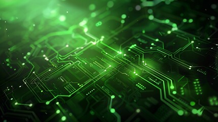 Abstract Technology Background with Green Circuit Lines and Lights