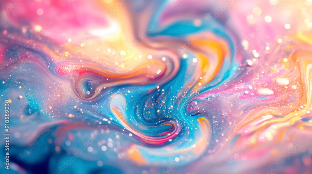 Aufkleber abstract colorful background with flowing paint and bubbles.