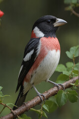Fototapeta premium Vibrant Rose Breasted Grosbeak Perched on a Branch