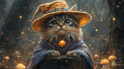 Whimsical cat dressed as a wizard - generative ai