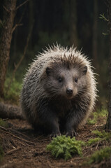 Obraz premium Curious Porcupine in a Forest Setting