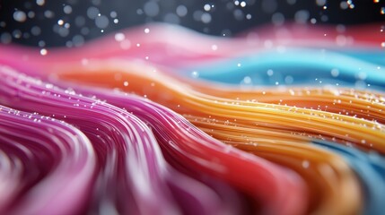 An eye-catching abstract image showcasing vibrant waves of colorful strands intermixed with sparkles, embodying creativity, imagination, and the beauty of artistic expression.