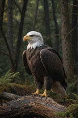 Obraz premium Bald Eagle Perched in a Serene Forest
