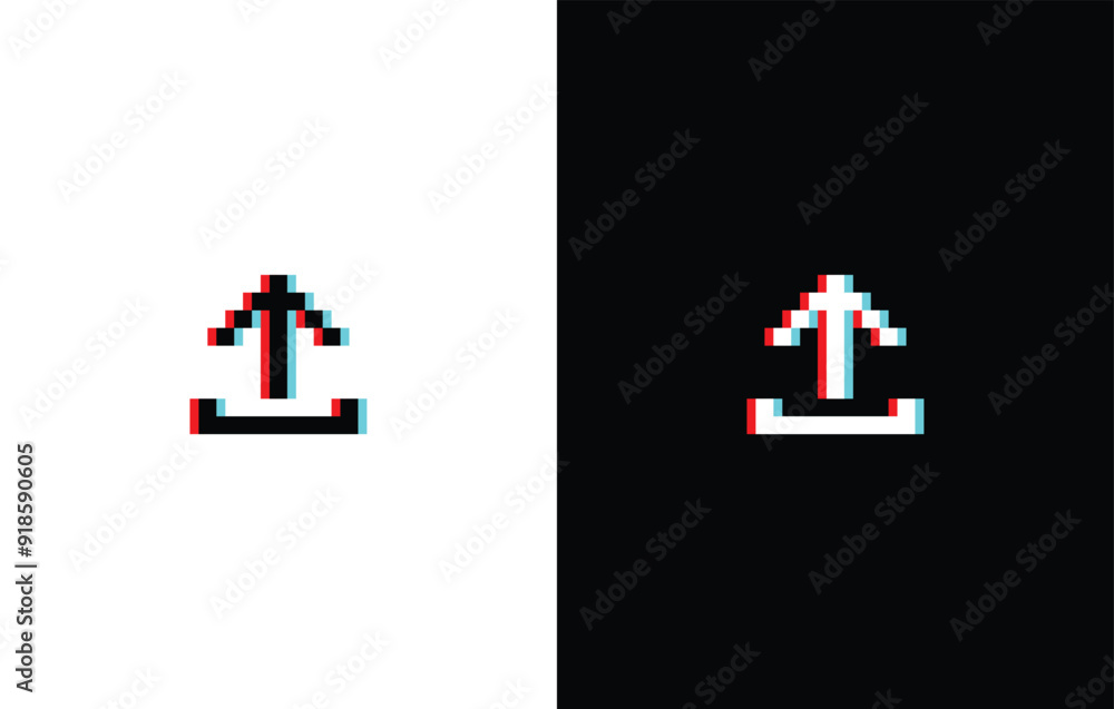 Poster glich effect upload pixel art icon vector 8 bit game sign
