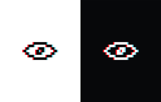 glich effect pixel eye icon vector pixel art element for 8 bit game