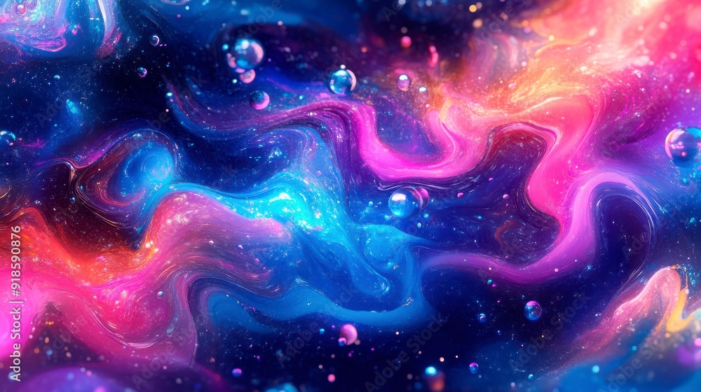 Aufkleber abstract colorful background with flowing paint and bubbles.