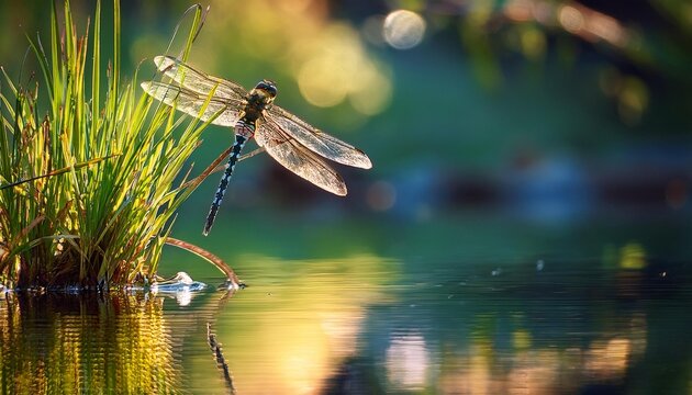 dragonfly on the water - Powered by Adobe
