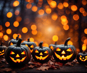 halloween pumpkin on black background with Bokeh soft light, As aground/banner.