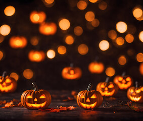 halloween pumpkin on black background with Bokeh soft light, As aground/banner.