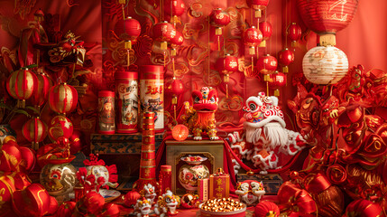 Naklejka premium Symbolic Image with Figures and Shapes for Chinese New Year
