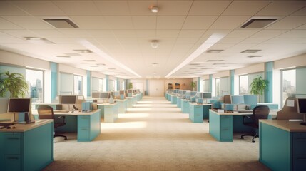 Spacious empty call center office in the morning light