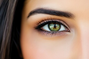 Fototapeta premium Close-Up of Green Eye with Perfect Makeup Including Eyeshadow and Thick Eyebrows