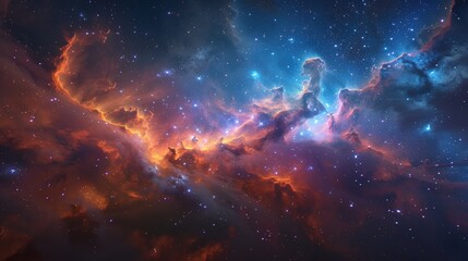 Obraz premium Colorful nebula in deep space showcasing vibrant gases and stars in a cosmic display during nighttime