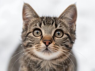 Curious tabby cat on a white background
