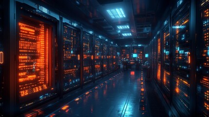 Futuristic data center with glowing servers - generative ai