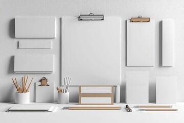 Realistic blank stationery set mockup isolated created with generative ai