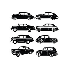 Vintage Car set Silhouette Vector Illustration on white background 1