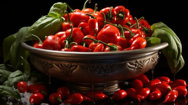 Realistic vibrant fruits and vegetables with detailed textures and moisture, evoking hunger