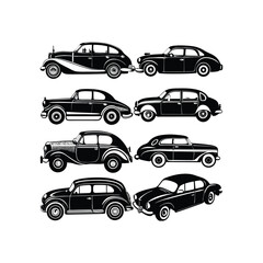 Vintage Car set Silhouette Vector Illustration on white background 1