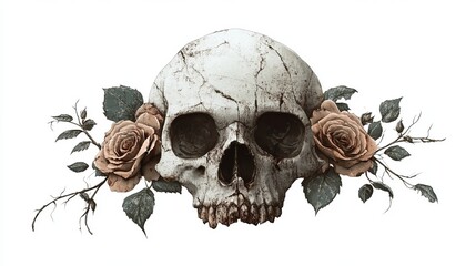 Vintage Skull Illustration with Cracks and Aged Textures
