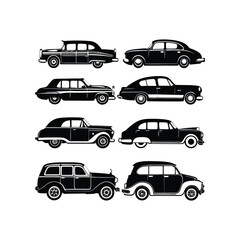 Vintage Car set Silhouette Vector Illustration on white background 1