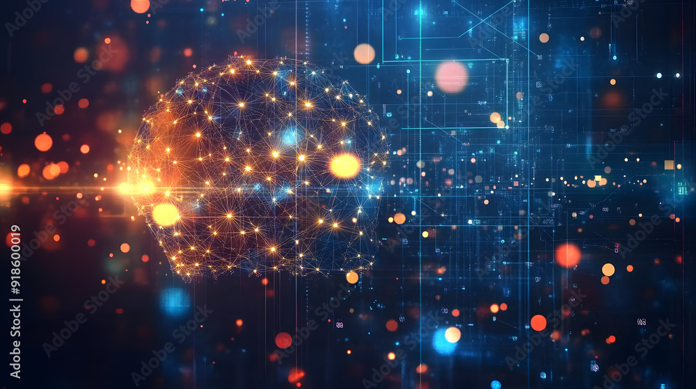 Poster business intelligence concept based on generative ai technology, global network, futuristic technolo