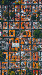 Obraz premium Colorful rooftops create a striking pattern in a vibrant urban area filled with greenery