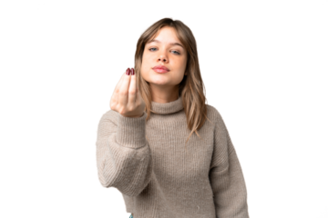 Young girl over isolated chroma key background making Italian gesture