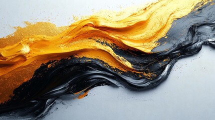 Abstract black and gold paint strokes - generative ai